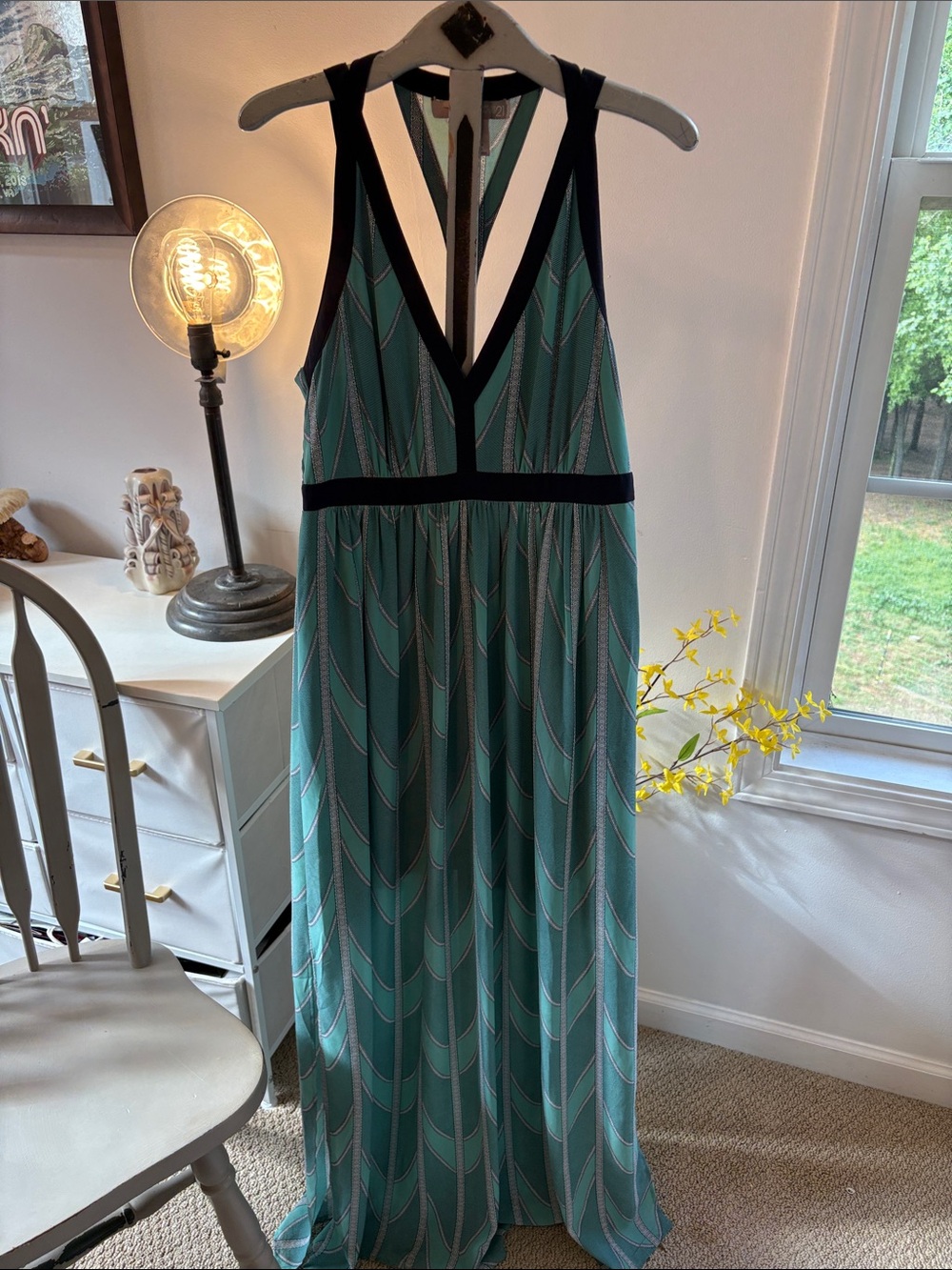 Forever 21 Teal Maxi Dress with Black Trim